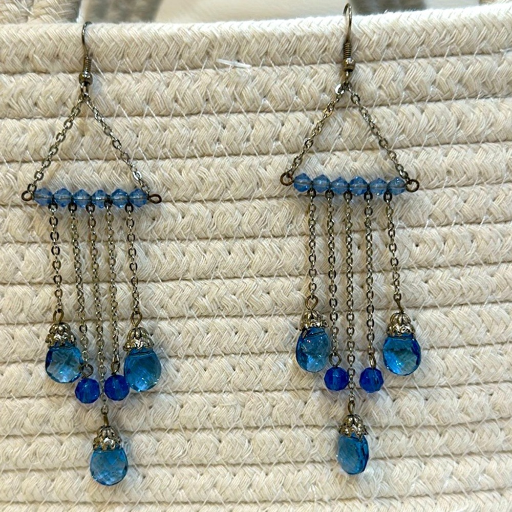 NWOT Blue Crystal Hook Earrings